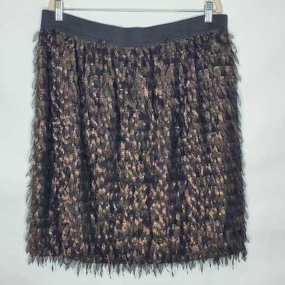 Worthington Black Gold Petals Skirt Size XL Chiffon Feathers Stretch Party - Picture 1 of 12